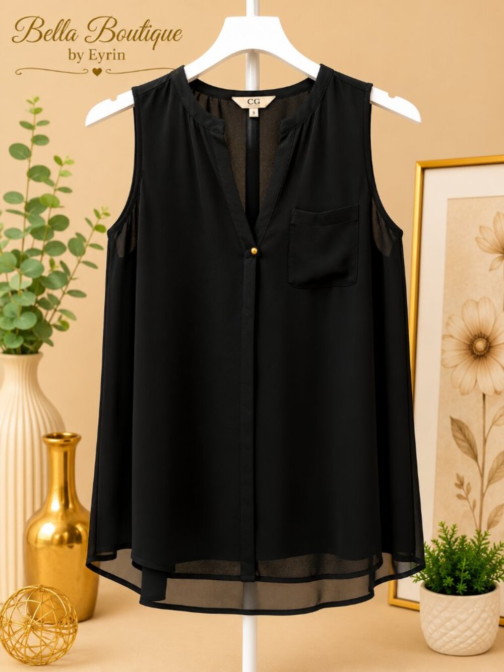 Norah Black Sleeveless Blouse | Women's Size Small (S)